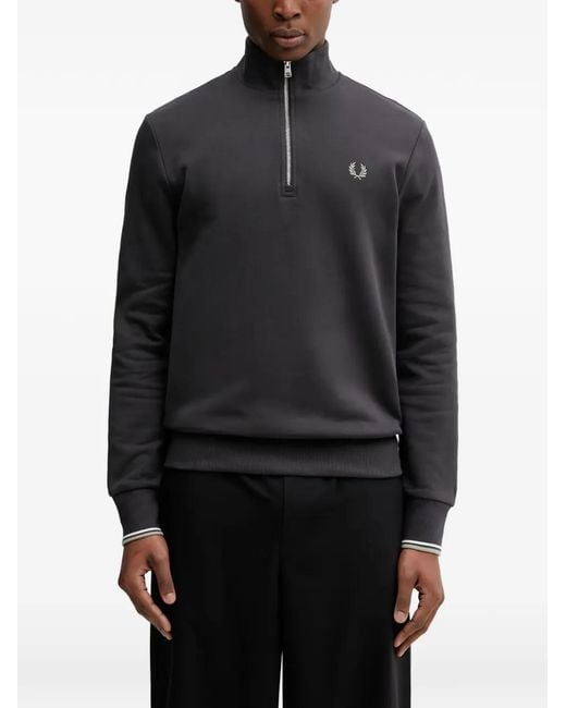 Fred Perry Black Half-Zip Embroidered-Logo Sweater for men