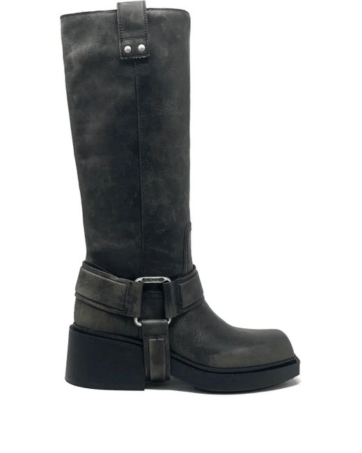 Vic Matié Black Buckle-Strap Leather Boots
