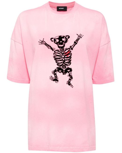 we11done Pink Bolt Teddy Crew-neck T-shirt