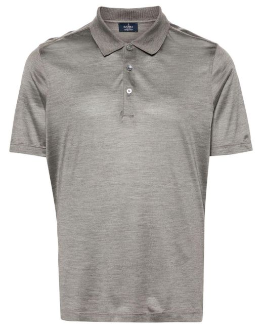 Mélange-effect silk polo shirt Barba Napoli pour homme en coloris Gray
