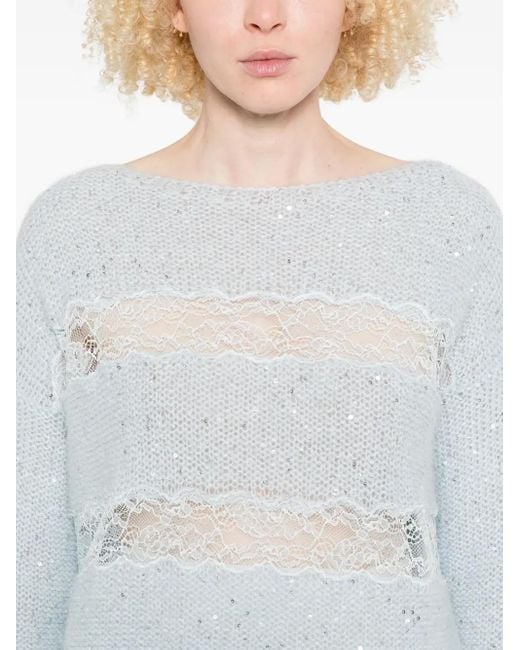 ERMANNO FIRENZE White Sequin Lace-Insert Sweater