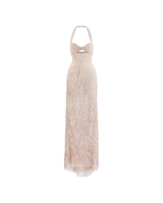 Saiid Kobeisy White Embroidered Tulle Fitted Maxi Dress