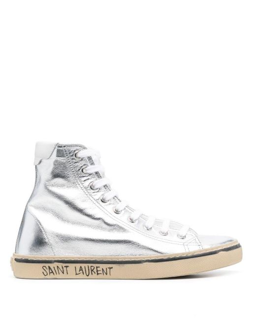 Saint Laurent White Malibu Metallic High-top Sneakers