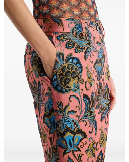 Etro Jacquard Flared Trousers With Floral Motif
