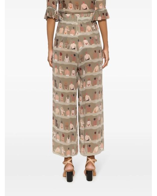 Amir Slama Natural Graphic-Print Silk Trousers