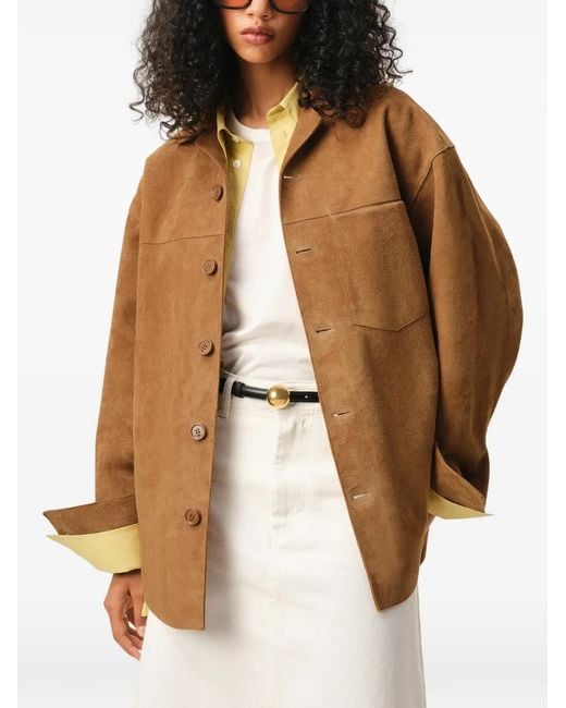 AMI Brown Goat Suede Buttoned Overshirt