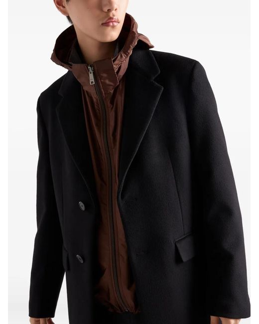 Prada Black Notch-Lapel Wool Coat for men