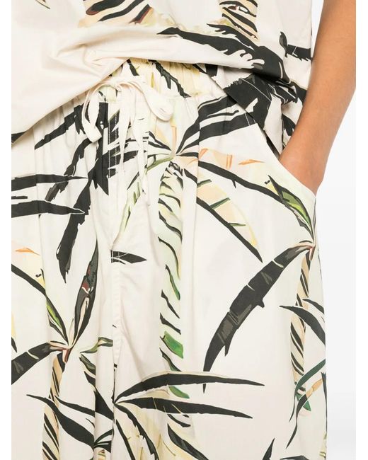 Psophia White Palm Tree-Print Drawstring Trousers
