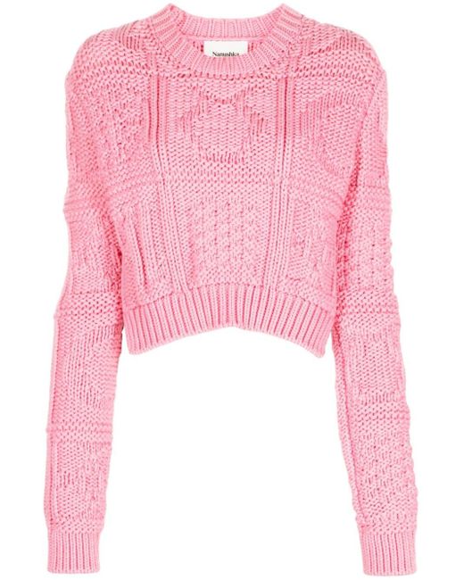 Nanushka Pink Lyssa Cable-knit Cropped Jumper