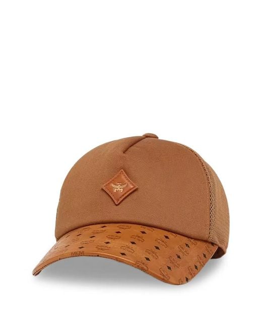 MCM Brown Diamond Monogram-Print Mesh-Panelled Baseball Cap for men