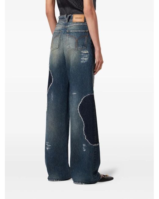 Versace Blue Patchwork Distressed-Effect Jeans