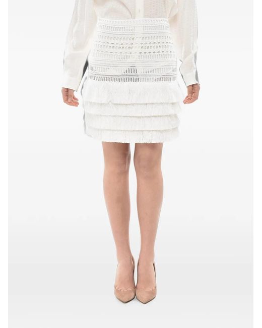 Givenchy White Crochet-Knit Fringe-Detail Mini Skirt
