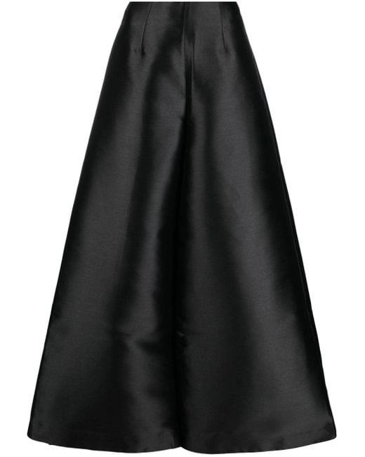 Solace London Black Thea Satin Wide-Leg Trousers