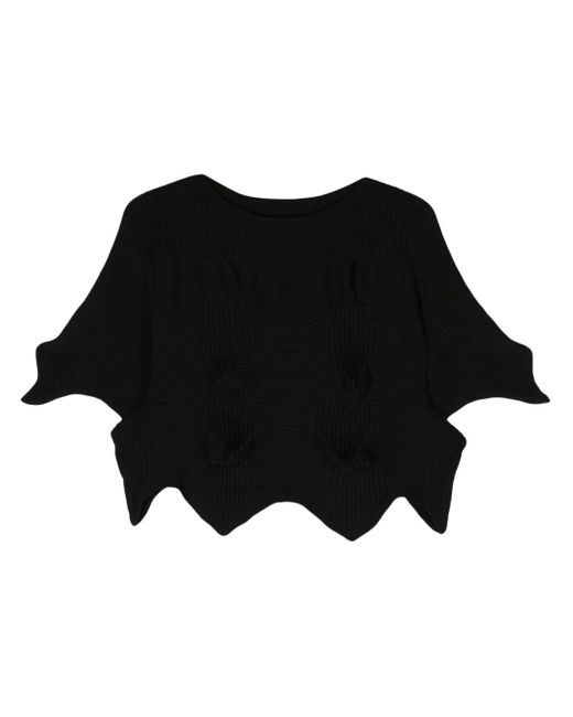 Blusa crop a coste di Issey Miyake in Black