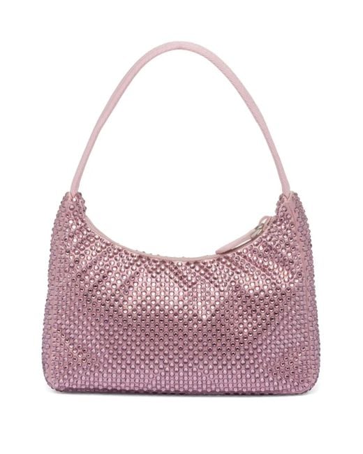 Mini Sac Re-Edition À Ornements En Cristal Prada en coloris Pink