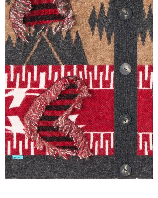 Alanui Red Patterned Fringed Cardigan for men