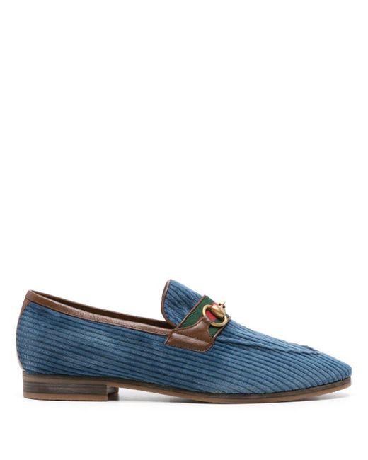 Gucci Blue Horsebit-detail Corduroy Leather Loafers for men