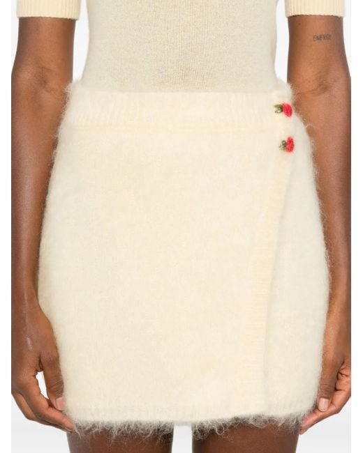 Alessandra Rich Natural Embellished Wrap Mini Skirt