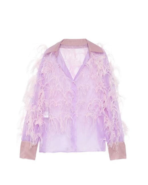 Isabel Sanchis Pink Plume Embellished Long Sleeves Shirt
