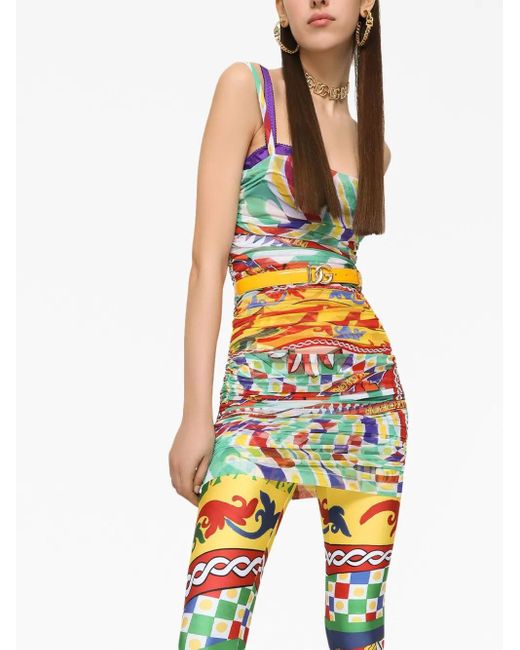 Dolce & Gabbana White Graphic-Print Gathered-Detail Dress