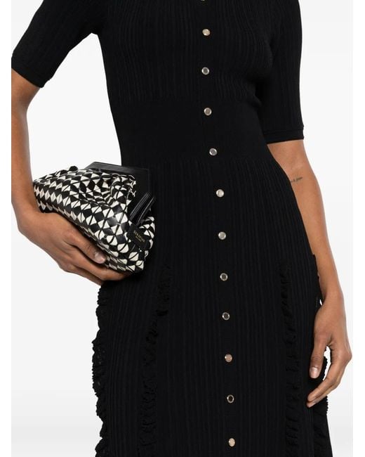 Sandro Black Ruffle-Trimmed Ribbed-Knit Midi Dress