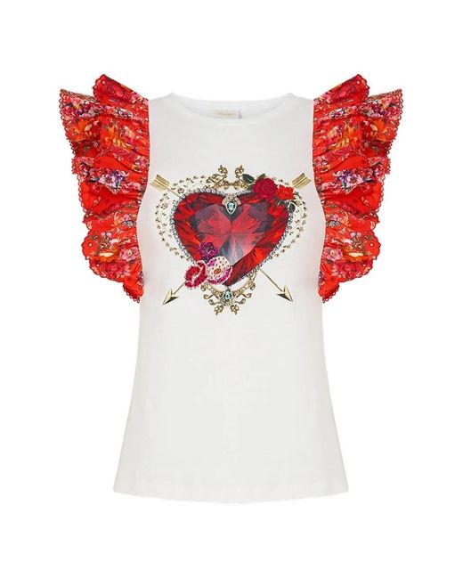 Camilla Red Frill-Sleeve T-Shirt