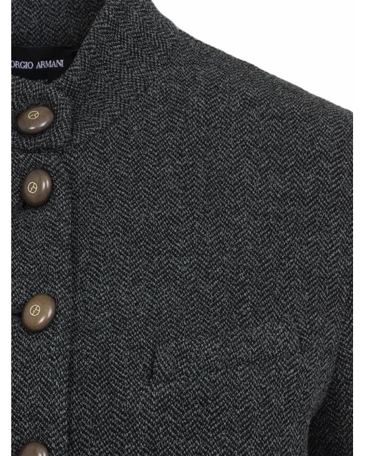 Giorgio Armani Black Slim-Fit Herringbone-Pattern Jacket