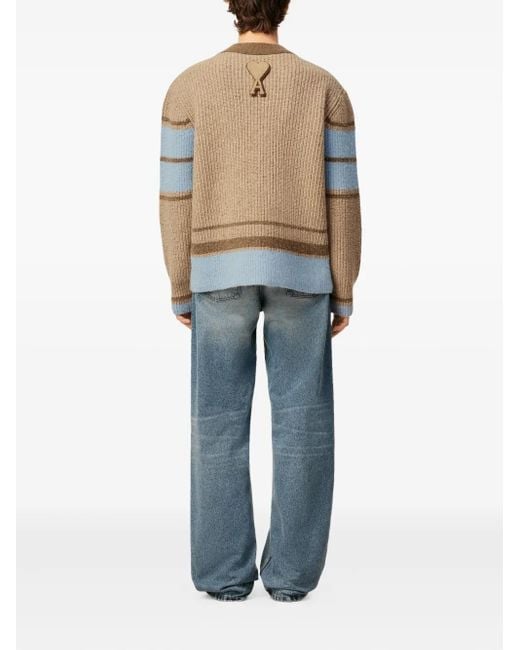 AMI Natural College Wool Cardigan for men