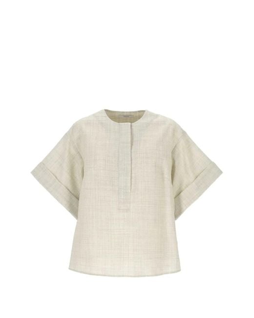 Joseph White Yani Concealed-Placket Turn-Up Cuff Blouse