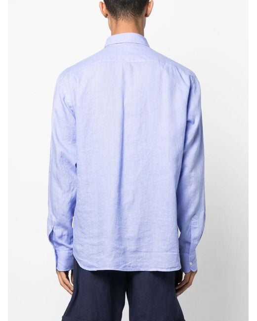 Aspesi Blue Long-Sleeve Linen Shirt for men