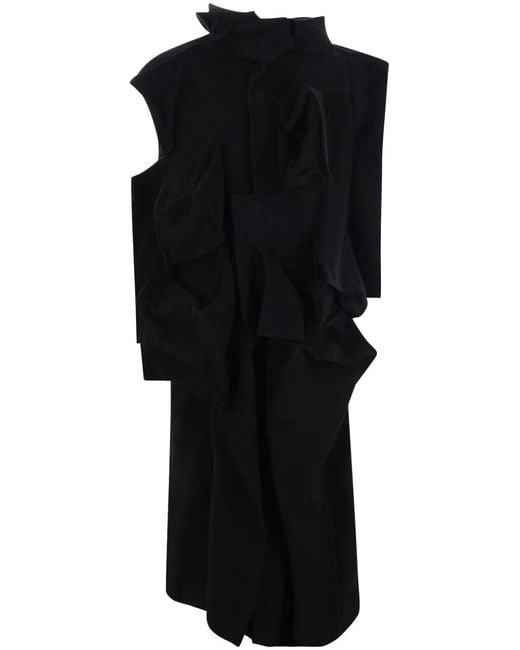Yohji Yamamoto フリルアシンメトリードレープコート ブラック Yohji Yamamoto レディース ブラック ドレープコート