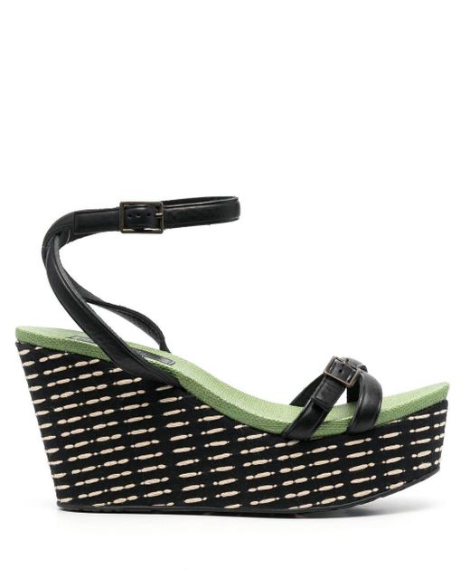 Pedro Garcia Contrasting Insole Wedge Sandals in Black | Lyst