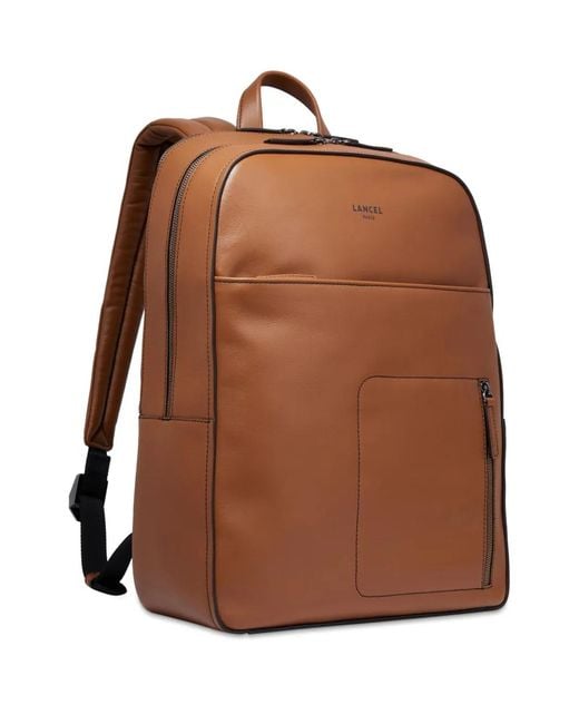 Lancel Brown Logo-Print Leather Backpack for men