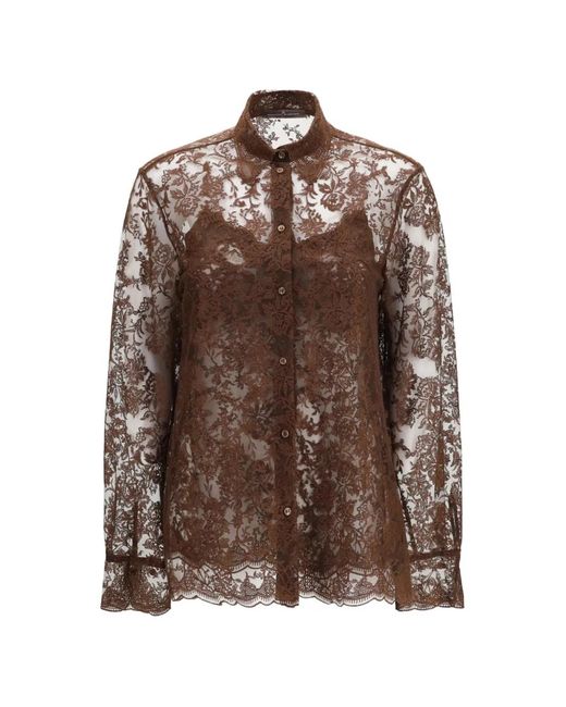 Ermanno Scervino Brown Embroidered Lace Blouse