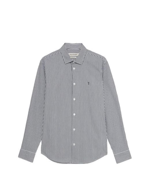 Trussardi Gray Striped Logo-Detail Shirt for men