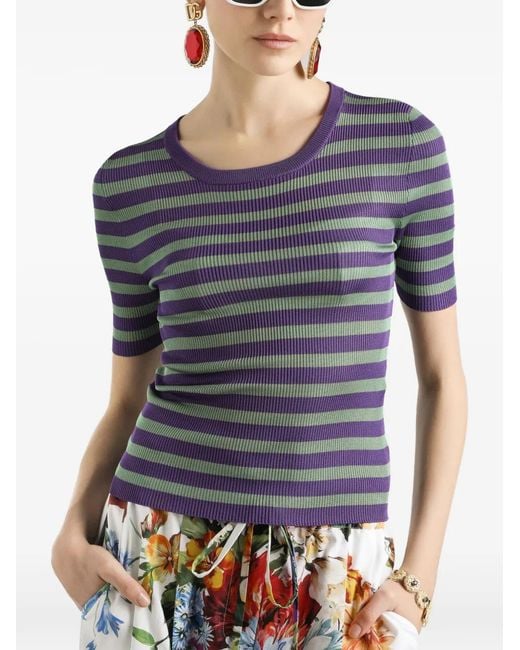 Dolce & Gabbana Gray Striped Knitted Top