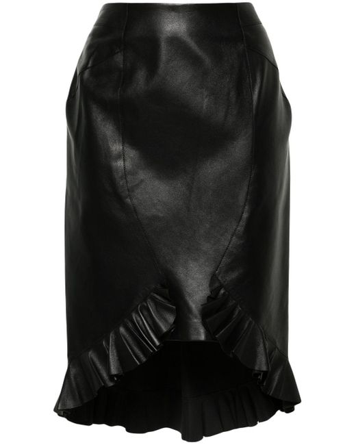 Tom Ford Black Ruffled Leather Pencil Skirt - Women's - Elastane/silk/lamb Skin