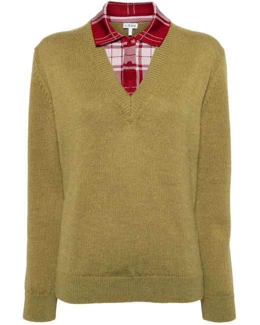 Pull En Maille À Design Superposé Loewe en coloris Green