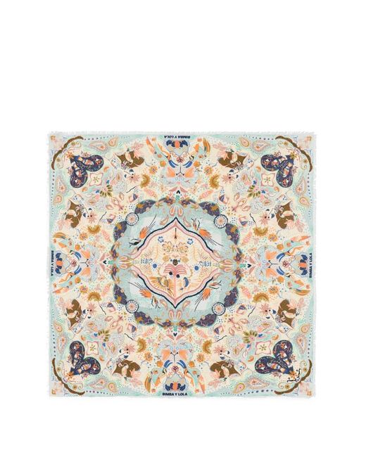 Bimba Y Lola White Frayed Printed Scarf