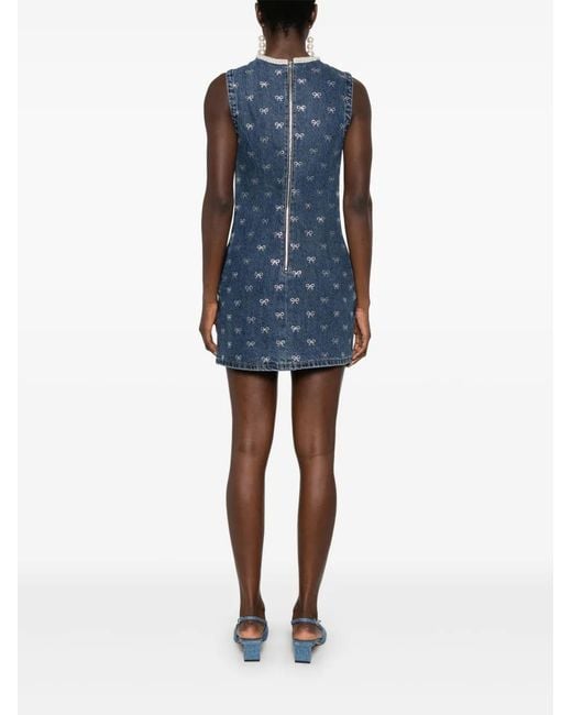 Self-Portrait Blue Denim 'Diamante Bow' Mini Dress