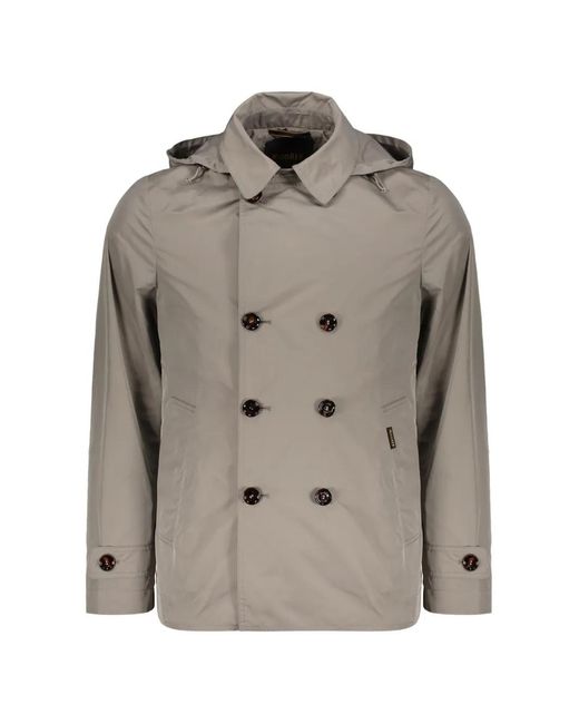 Moorer Gray Double-Breasted Hooded Jacket for men