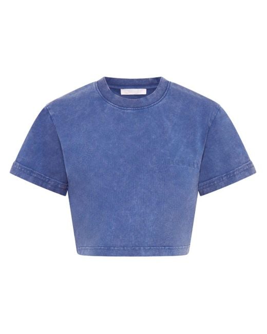 T-shirt crop con logo goffrato di Dion Lee in Blue