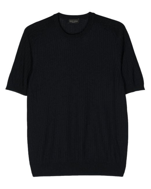 Roberto Collina Geripptes T-Shirt mit rundem Ausschnitt in Black für Herren