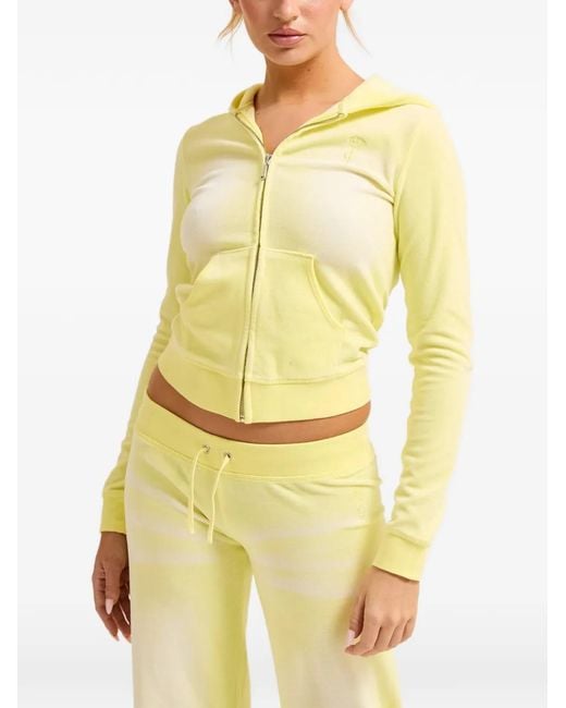 Juicy Couture Yellow Washed-Effect Zip-Up Hoodie
