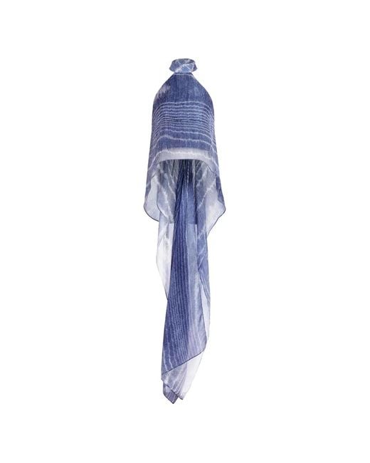 Silvia Tcherassi Blue Flo Moiré-Effect Halterneck Top