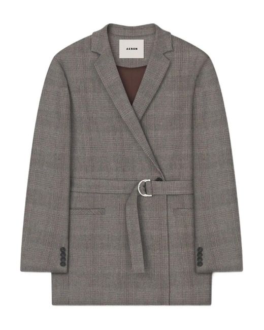 Aeron Gray Checked Belted Blazer
