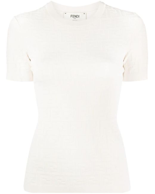 Fendi T-shirt Met Ronde Hals in het White