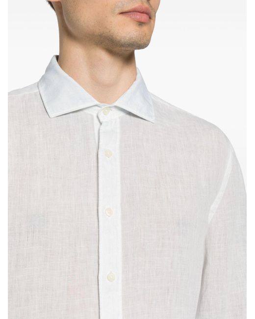 120% Lino White Long-sleeves Linen Shirt for men