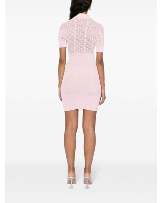 DSquared² Pink Open-knit Polo-collar Dress