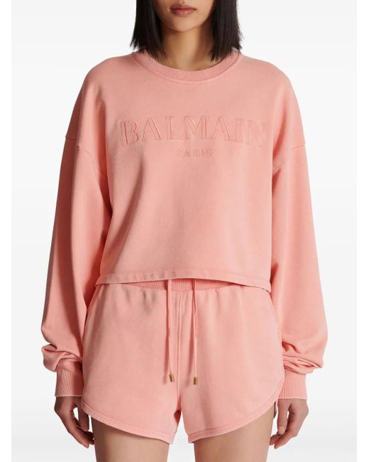 Balmain Pink Sweatshirt mit vintage-stickerei